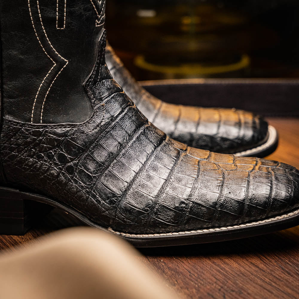 TUCSON Genuine Caiman Belly Skin Cowboy Boot from the Western Collection Black