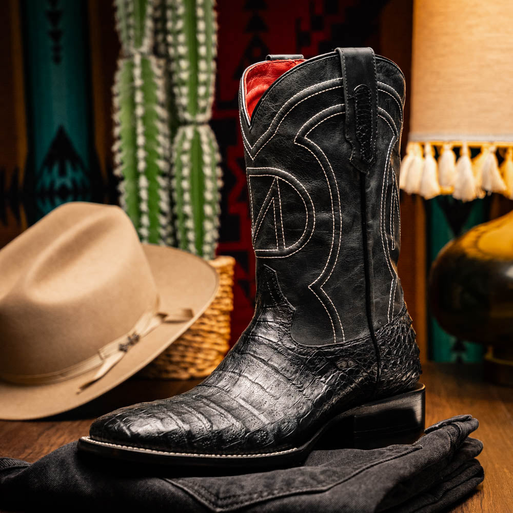 TUCSON Genuine Caiman Belly Skin Cowboy Boot from the Western Collection Black