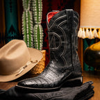 TUCSON Genuine Caiman Belly Skin Cowboy Boot from the Western Collection Black
