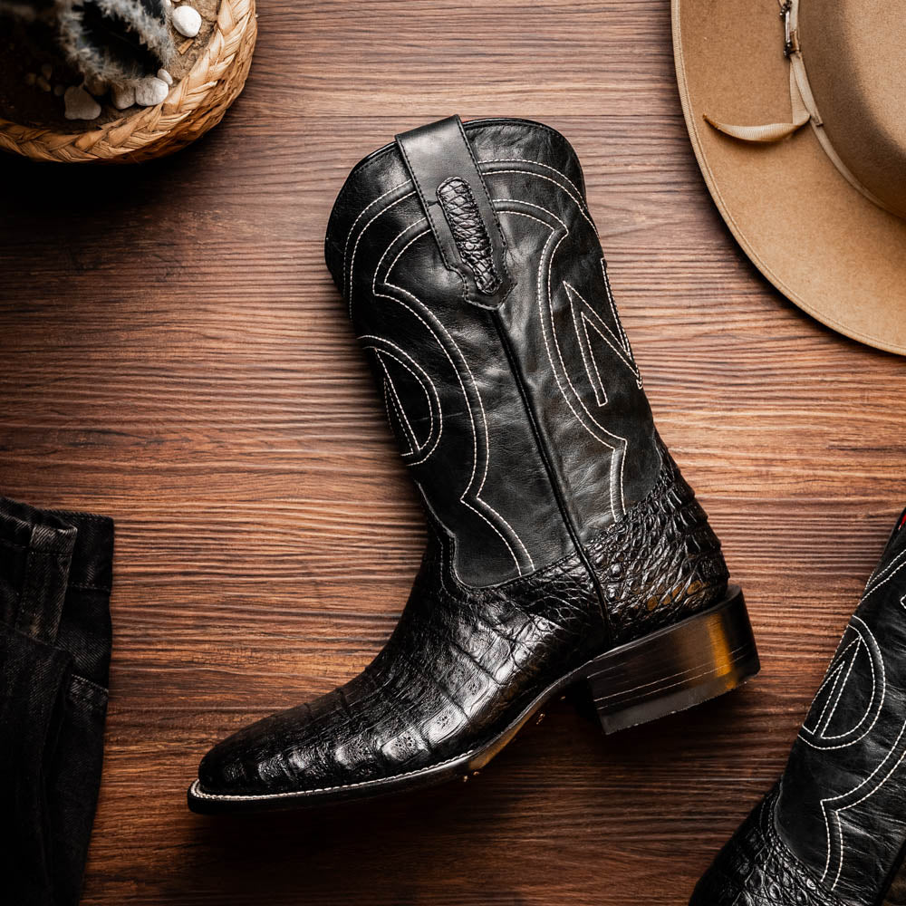TUCSON Genuine Caiman Belly Skin Cowboy Boot from the Western Collection Black