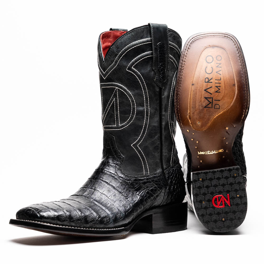 TUCSON Genuine Caiman Belly Skin Cowboy Boot from the Western Collection Black