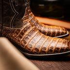 TUCSON Genuine Caiman Belly Skin Cowboy Boot from Western Collection Stone Brown