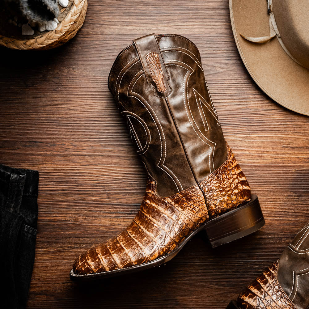 TUCSON Genuine Caiman Belly Skin Cowboy Boot from the Western CollectionStone Orix