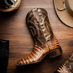 TUCSON Genuine Caiman Belly Skin Cowboy Boot from Western Collection Stone Brown
