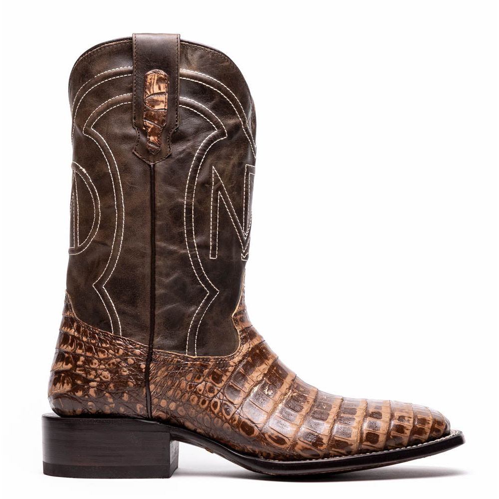 TUCSON Genuine Caiman Belly Skin Cowboy Boot from Western Collection Stone Brown