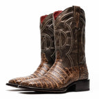 TUCSON Genuine Caiman Belly Skin Cowboy Boot from Western Collection Stone Brown