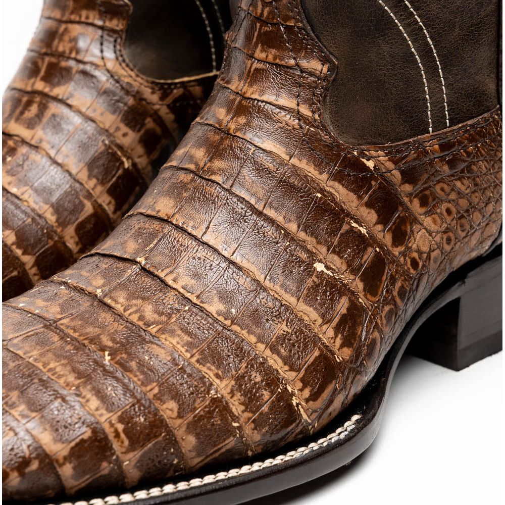 TUCSON Genuine Caiman Belly Skin Cowboy Boot from Western Collection Stone Brown