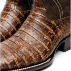 TUCSON Genuine Caiman Belly Skin Cowboy Boot from Western Collection Stone Brown