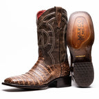 TUCSON Genuine Caiman Belly Skin Cowboy Boot from Western Collection Stone Brown