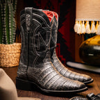 TUCSON Genuine Caiman Belly Skin Cowboy Boot from the Western Collection Stone Gray