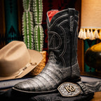 TUCSON Genuine Caiman Belly Skin Cowboy Boot from the Western Collection Stone Gray