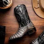 TUCSON Genuine Caiman Belly Skin Cowboy Boot from the Western Collection Stone Gray
