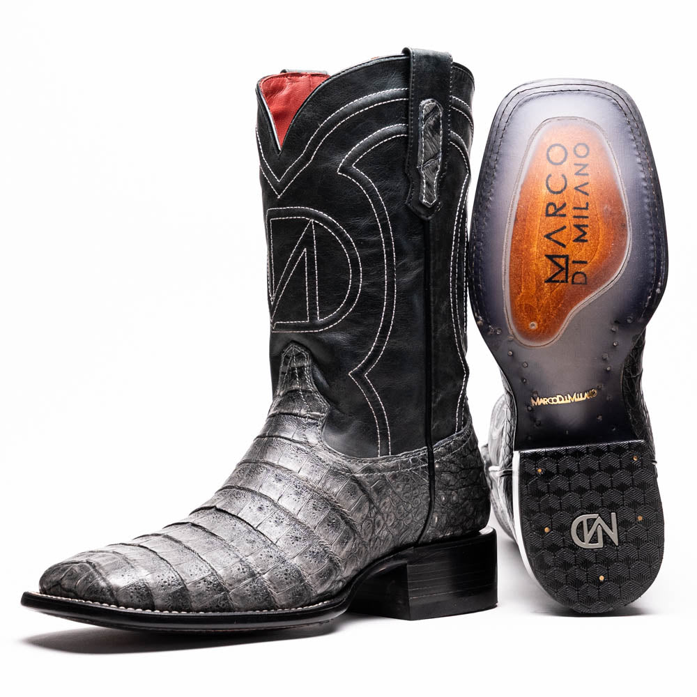 TUCSON Genuine Caiman Belly Skin Cowboy Boot from the Western Collection Stone Gray