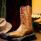 TUCSON Genuine Caiman Belly Skin Cowboy Boot from the Western CollectionMustard Brown