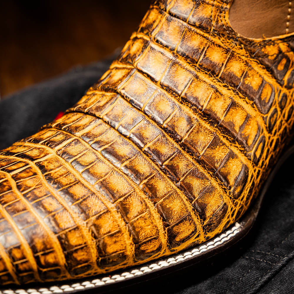 TUCSON Genuine Caiman Belly Skin Cowboy Boot from the Western CollectionMustard Brown