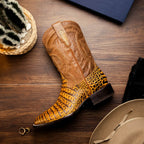TUCSON Genuine Caiman Belly Skin Cowboy Boot from the Western CollectionMustard Brown