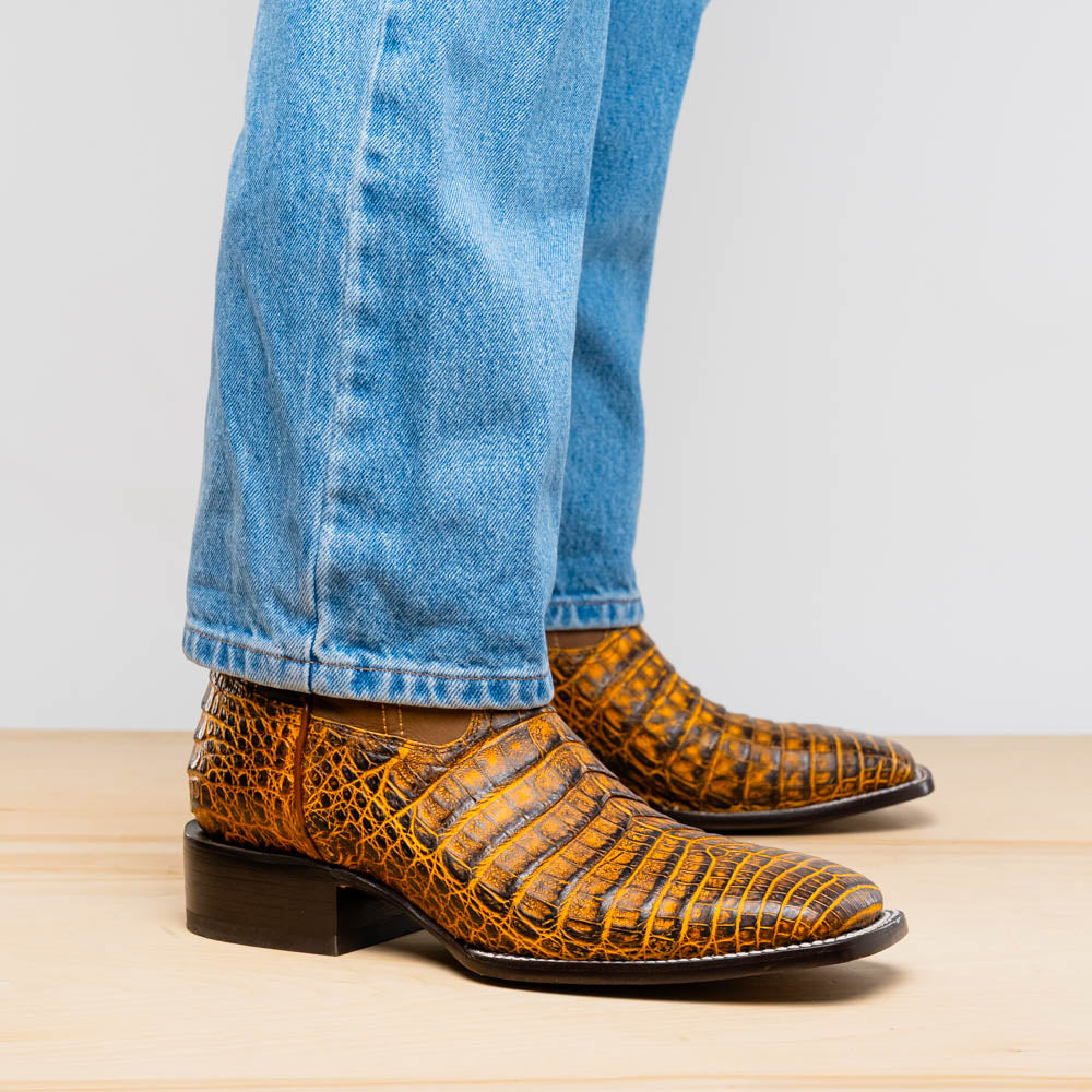 TUCSON Genuine Caiman Belly Skin Cowboy Boot from the Western CollectionMustard Brown