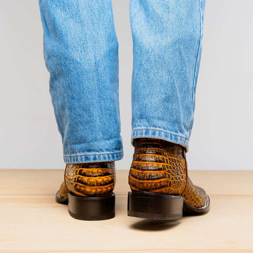 TUCSON Genuine Caiman Belly Skin Cowboy Boot from the Western CollectionMustard Brown