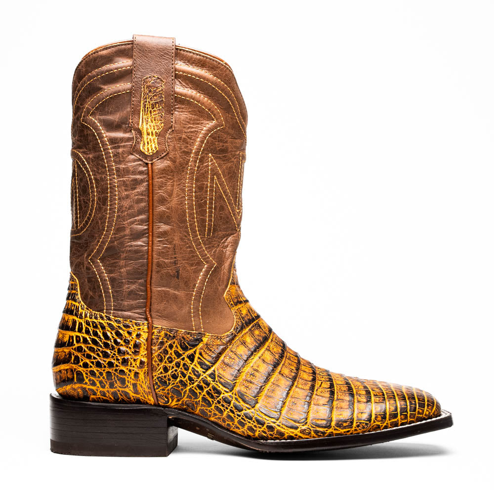 TUCSON Genuine Caiman Belly Skin Cowboy Boot from the Western CollectionMustard Brown
