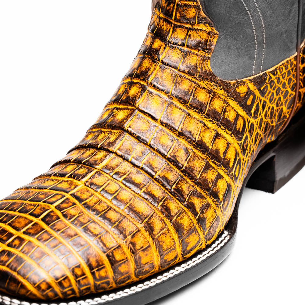 TUCSON Genuine Caiman Belly Skin Cowboy Boot from the Western CollectionMustard Brown