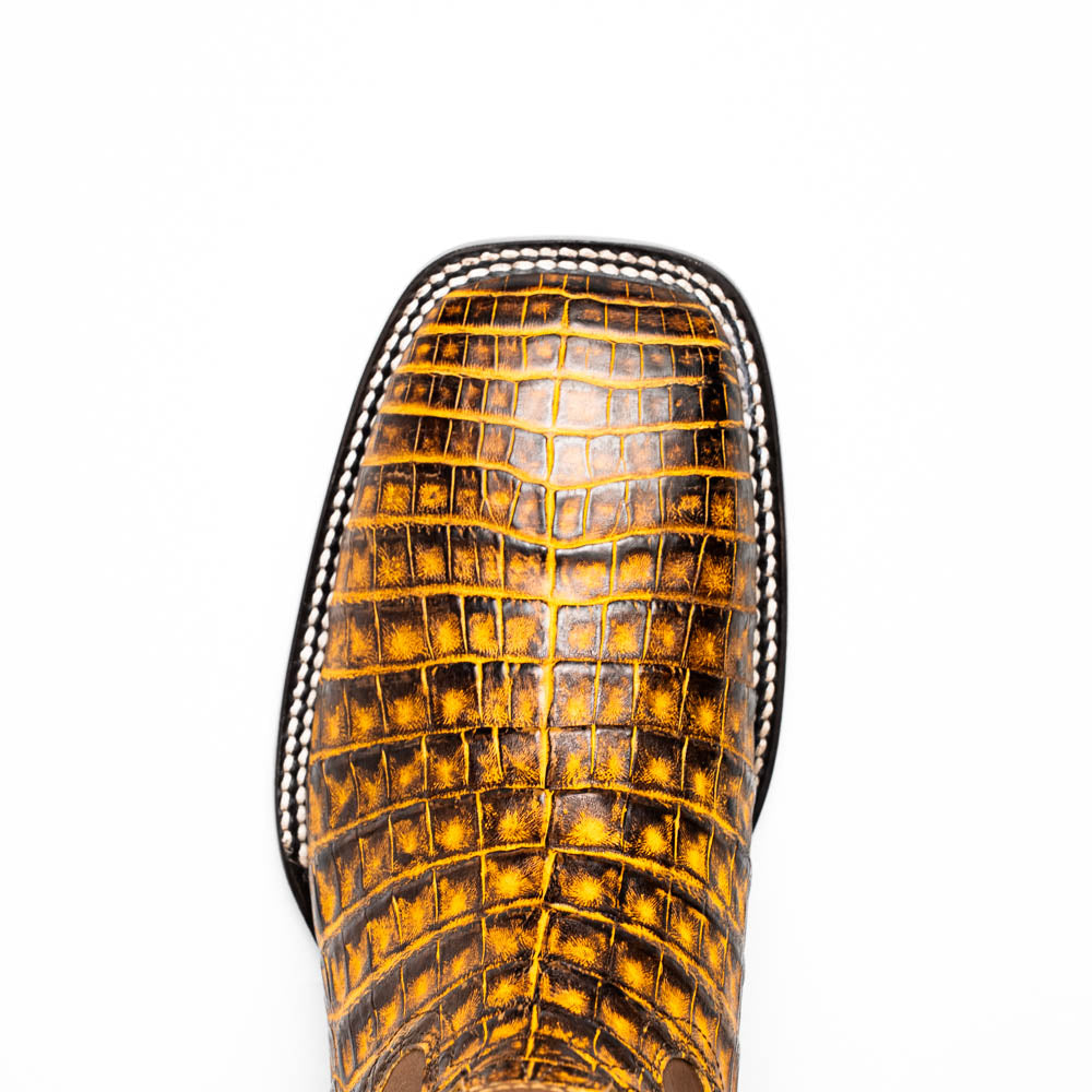 TUCSON Genuine Caiman Belly Skin Cowboy Boot from the Western CollectionMustard Brown