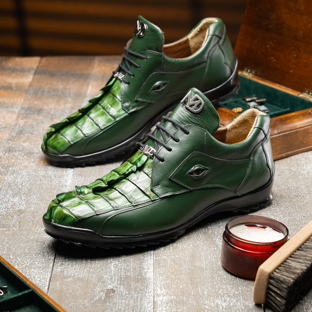 Genuine Hornback Caiman and Calf Leather Exotic Sneaker Udine Green