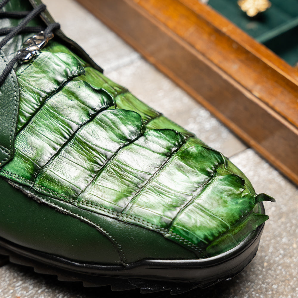 Genuine Hornback Caiman and Calf Leather Exotic Sneaker Udine Green