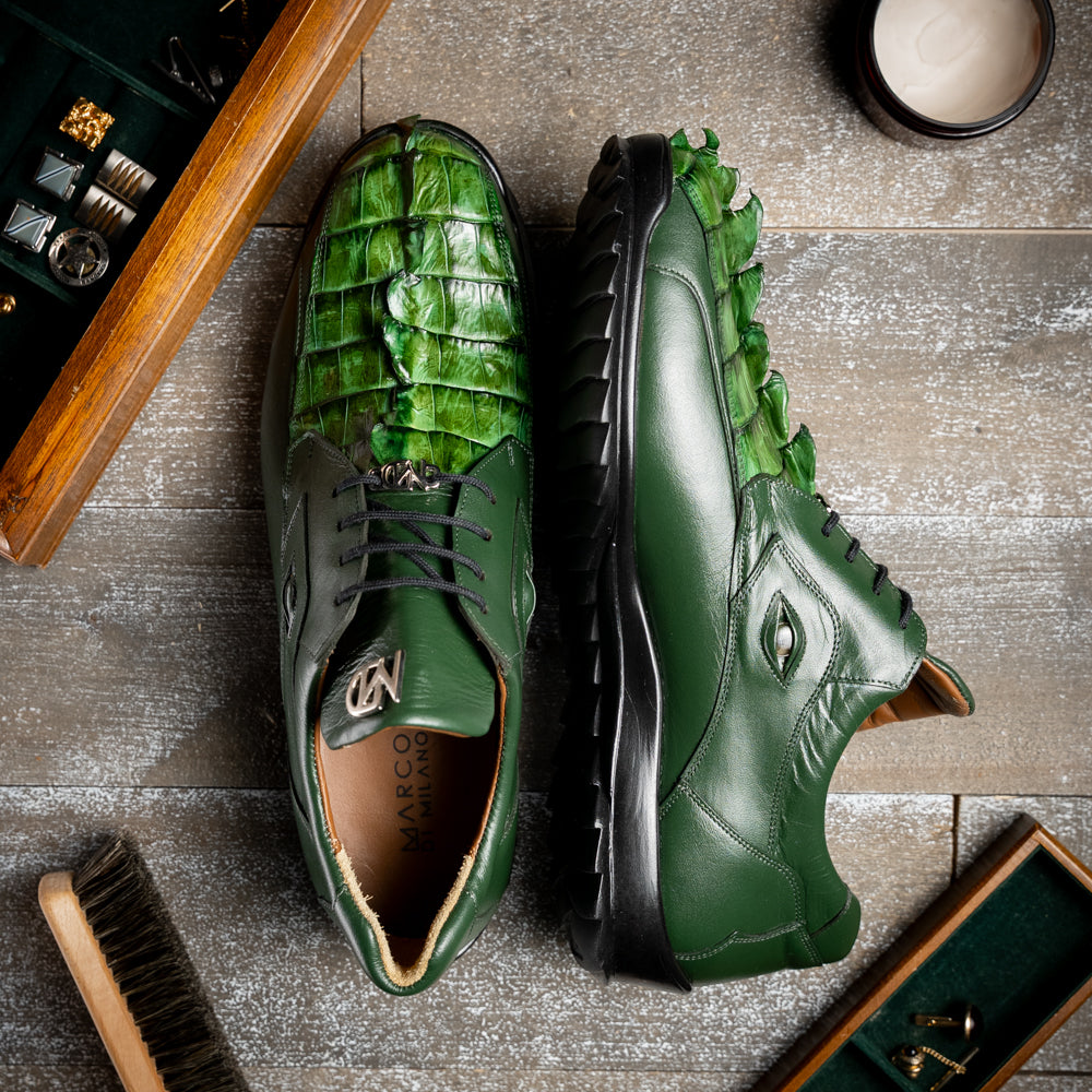 Genuine Hornback Caiman and Calf Leather Exotic Sneaker Udine Green