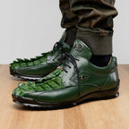 Genuine Hornback Caiman and Calf Leather Exotic Sneaker Udine Green