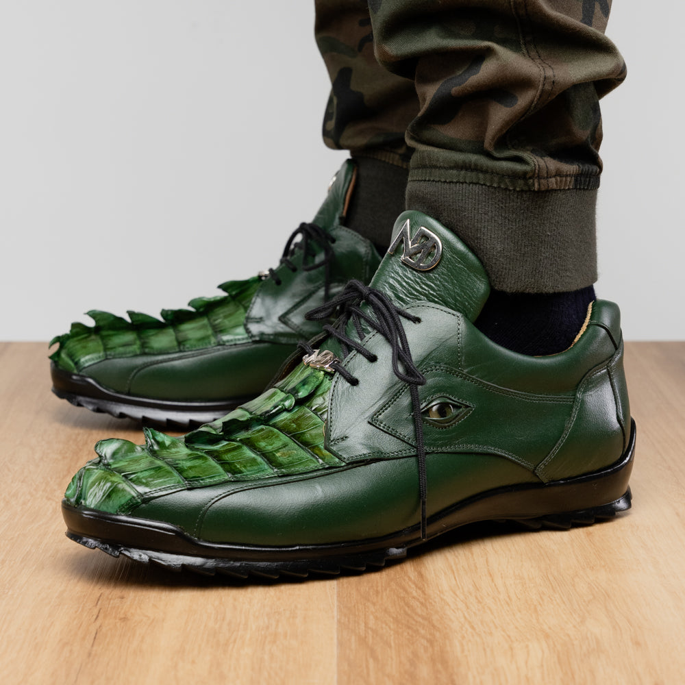 Genuine Hornback Caiman and Calf Leather Exotic Sneaker Udine Green