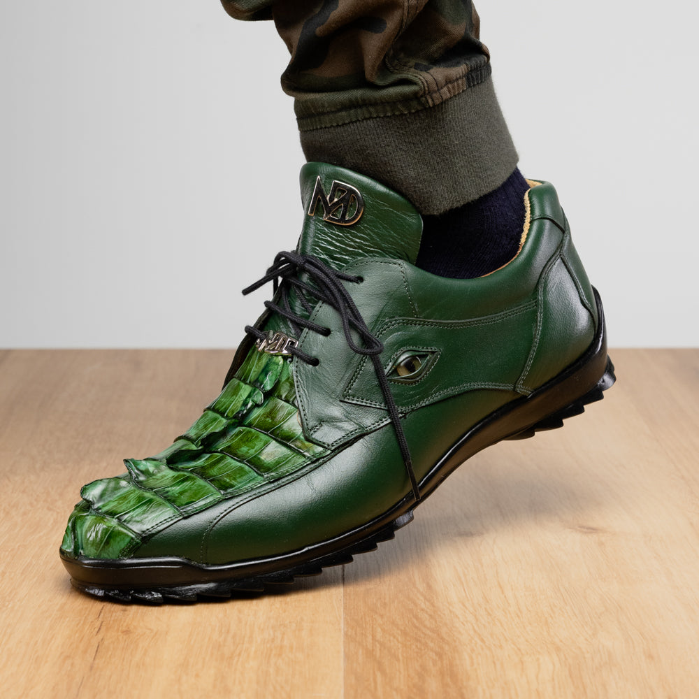 Genuine Hornback Caiman and Calf Leather Exotic Sneaker Udine Green