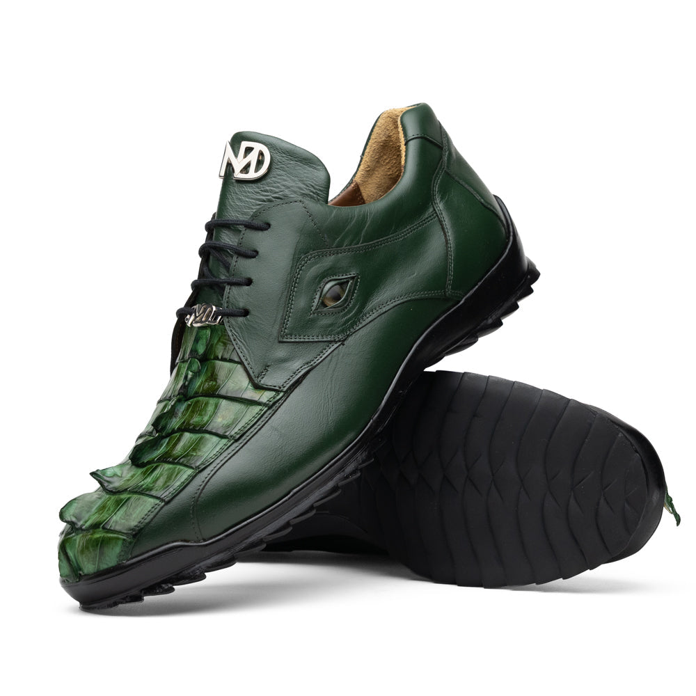 Genuine Hornback Caiman and Calf Leather Exotic Sneaker Udine Green
