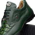 Genuine Hornback Caiman and Calf Leather Exotic Sneaker Udine Green