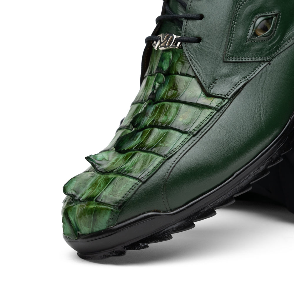 Genuine Hornback Caiman and Calf Leather Exotic Sneaker Udine Green