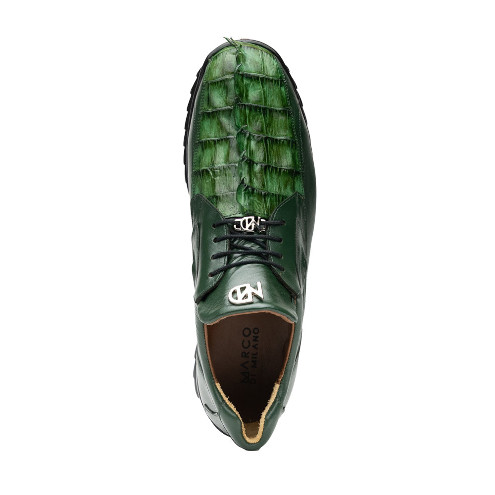 Genuine Hornback Caiman and Calf Leather Exotic Sneaker Udine Green