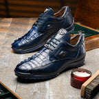 Genuine Hornback Caiman and Calf Leather Exotic Sneaker Udine Navy