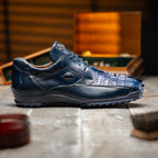 Genuine Hornback Caiman and Calf Leather Exotic Sneaker Udine Navy