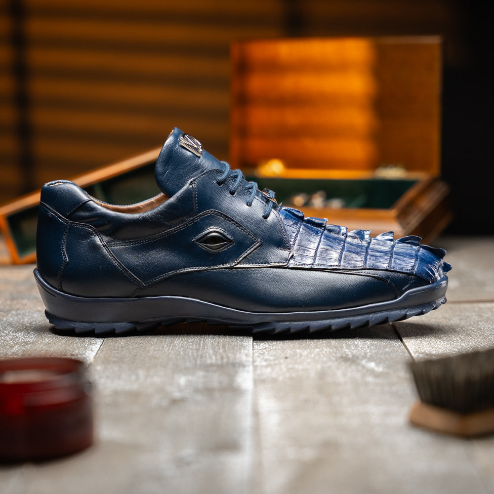 Genuine Hornback Caiman and Calf Leather Exotic Sneaker Udine Navy