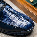 Genuine Hornback Caiman and Calf Leather Exotic Sneaker Udine Navy