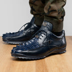 Genuine Hornback Caiman and Calf Leather Exotic Sneaker Udine Navy