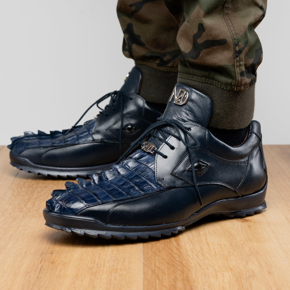 Genuine Hornback Caiman and Calf Leather Exotic Sneaker Udine Navy