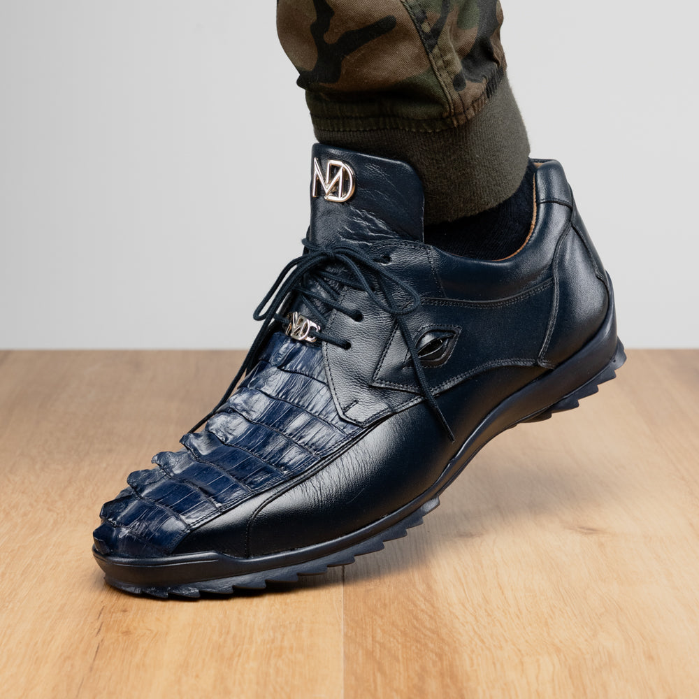 Genuine Hornback Caiman and Calf Leather Exotic Sneaker Udine Navy