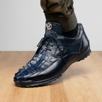 Genuine Hornback Caiman and Calf Leather Exotic Sneaker Udine Navy