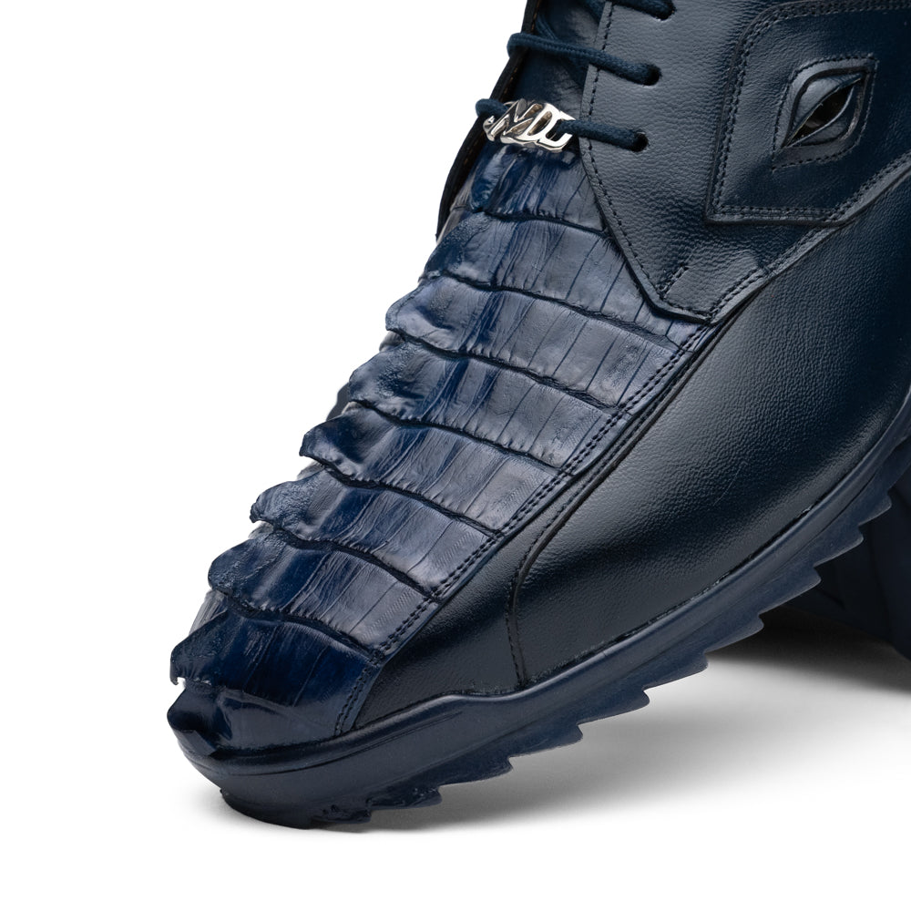 Genuine Hornback Caiman and Calf Leather Exotic Sneaker Udine Navy