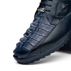 Genuine Hornback Caiman and Calf Leather Exotic Sneaker Udine Navy