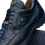 Genuine Hornback Caiman and Calf Leather Exotic Sneaker Udine Navy