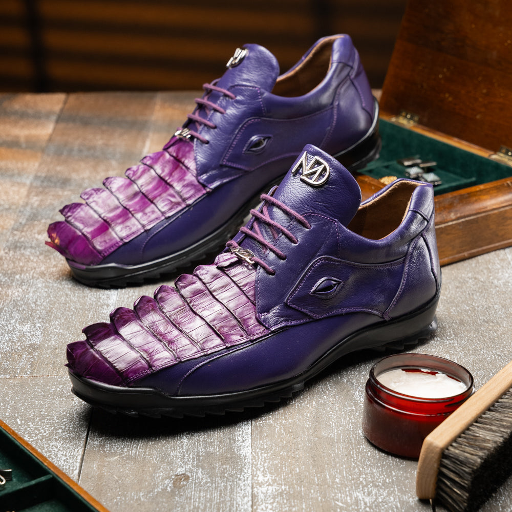 Genuine Hornback Caiman and Calf Leather Exotic Sneaker Udine Purple