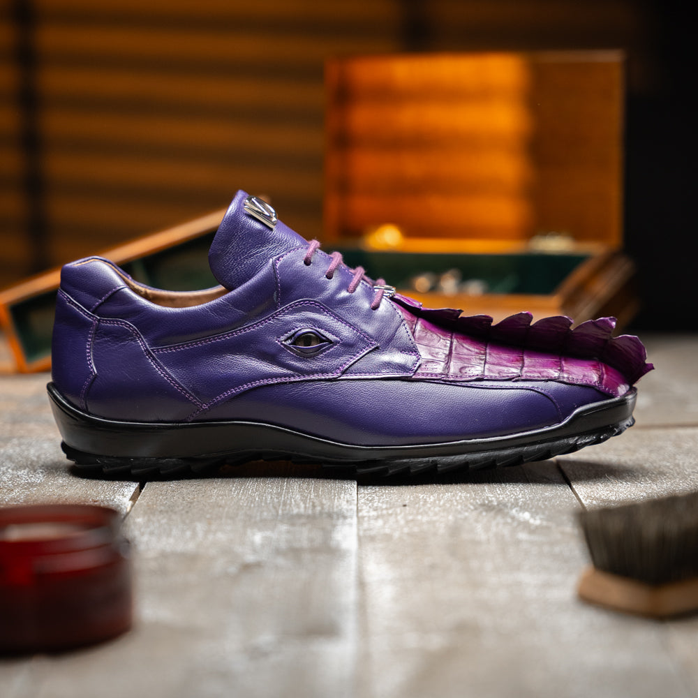 Genuine Hornback Caiman and Calf Leather Exotic Sneaker Udine Purple