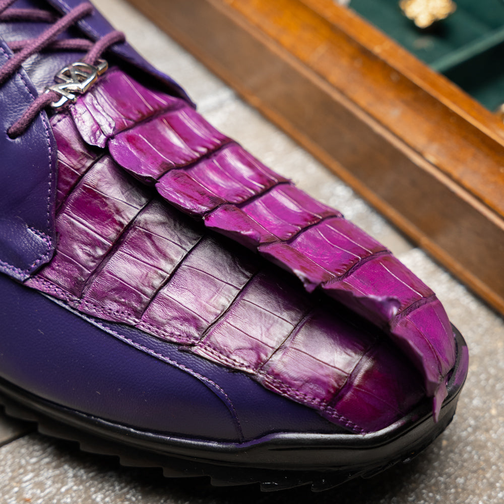 Genuine Hornback Caiman and Calf Leather Exotic Sneaker Udine Purple