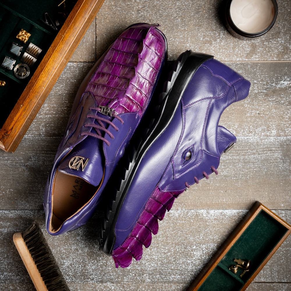 Genuine Hornback Caiman and Calf Leather Exotic Sneaker Udine Purple
